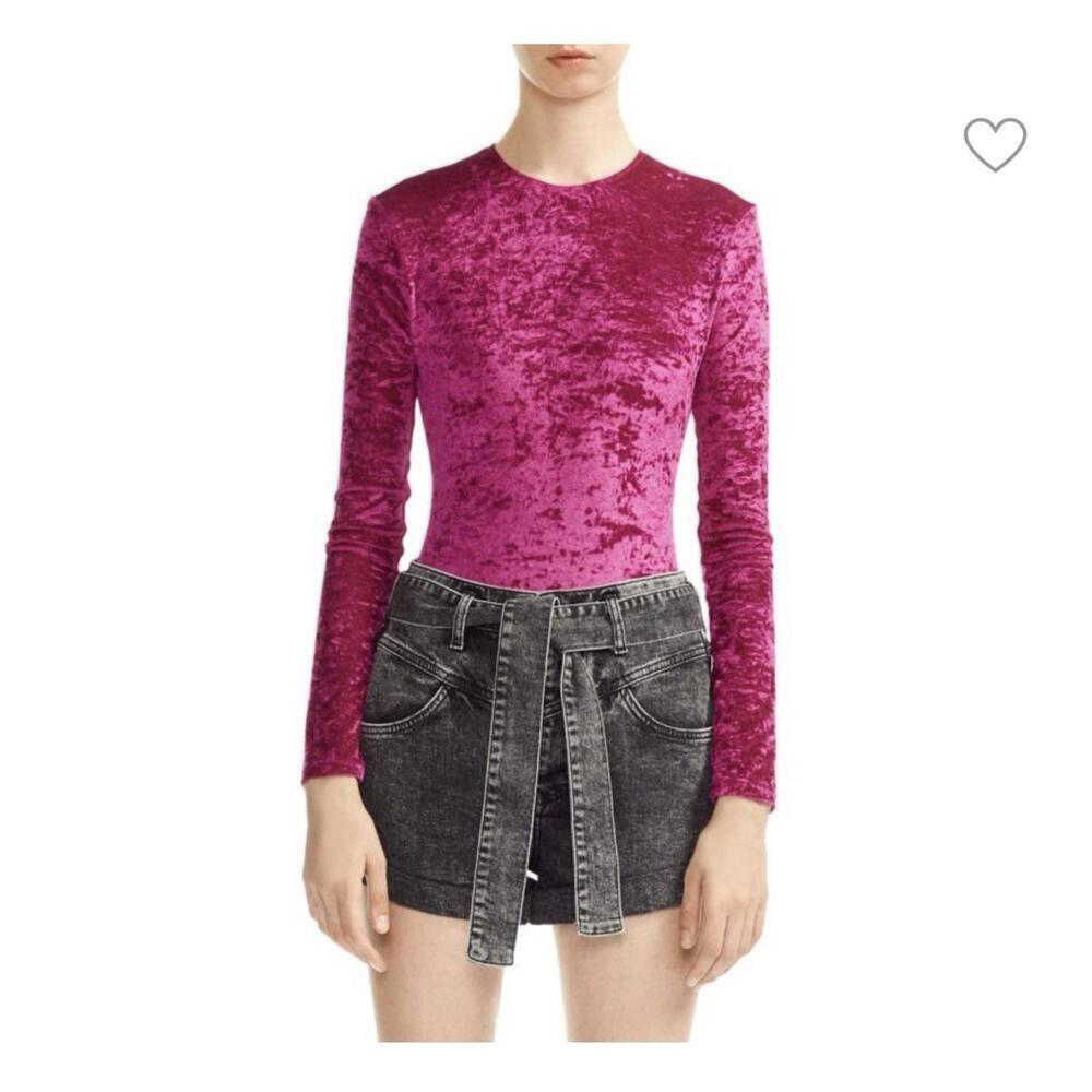 Maje bodysuit 10 pink crushed velvet long sleeve preppy dance ballet fitted top